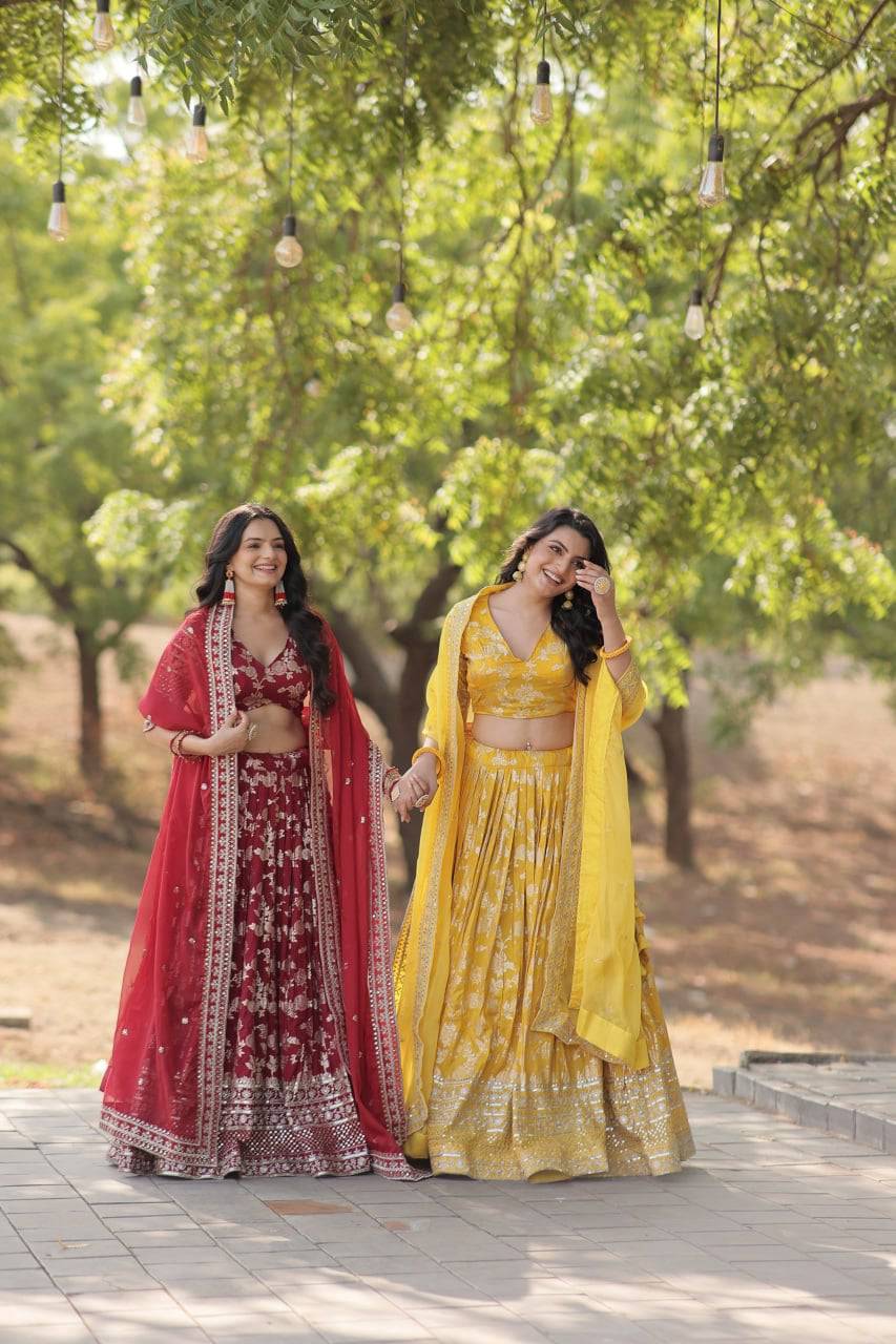 Fascinating Pure Viscous Jacquard Sequins Embroidered Lehenga Choli - INDIAN ELEGANCE