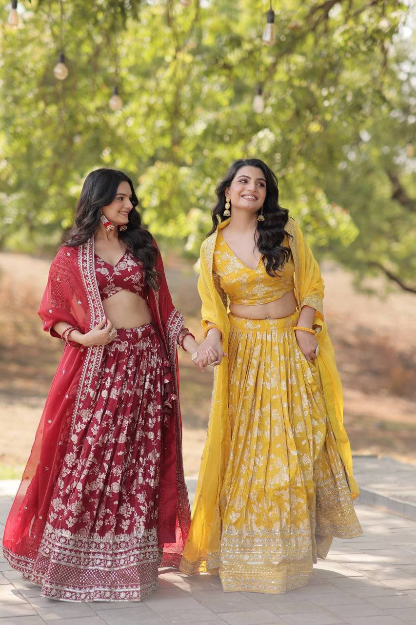 Fascinating Pure Viscous Jacquard Sequins Embroidered Lehenga Choli - INDIAN ELEGANCE