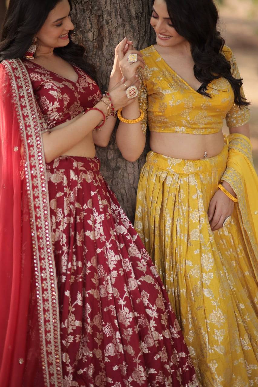 Fascinating Pure Viscous Jacquard Sequins Embroidered Lehenga Choli - INDIAN ELEGANCE