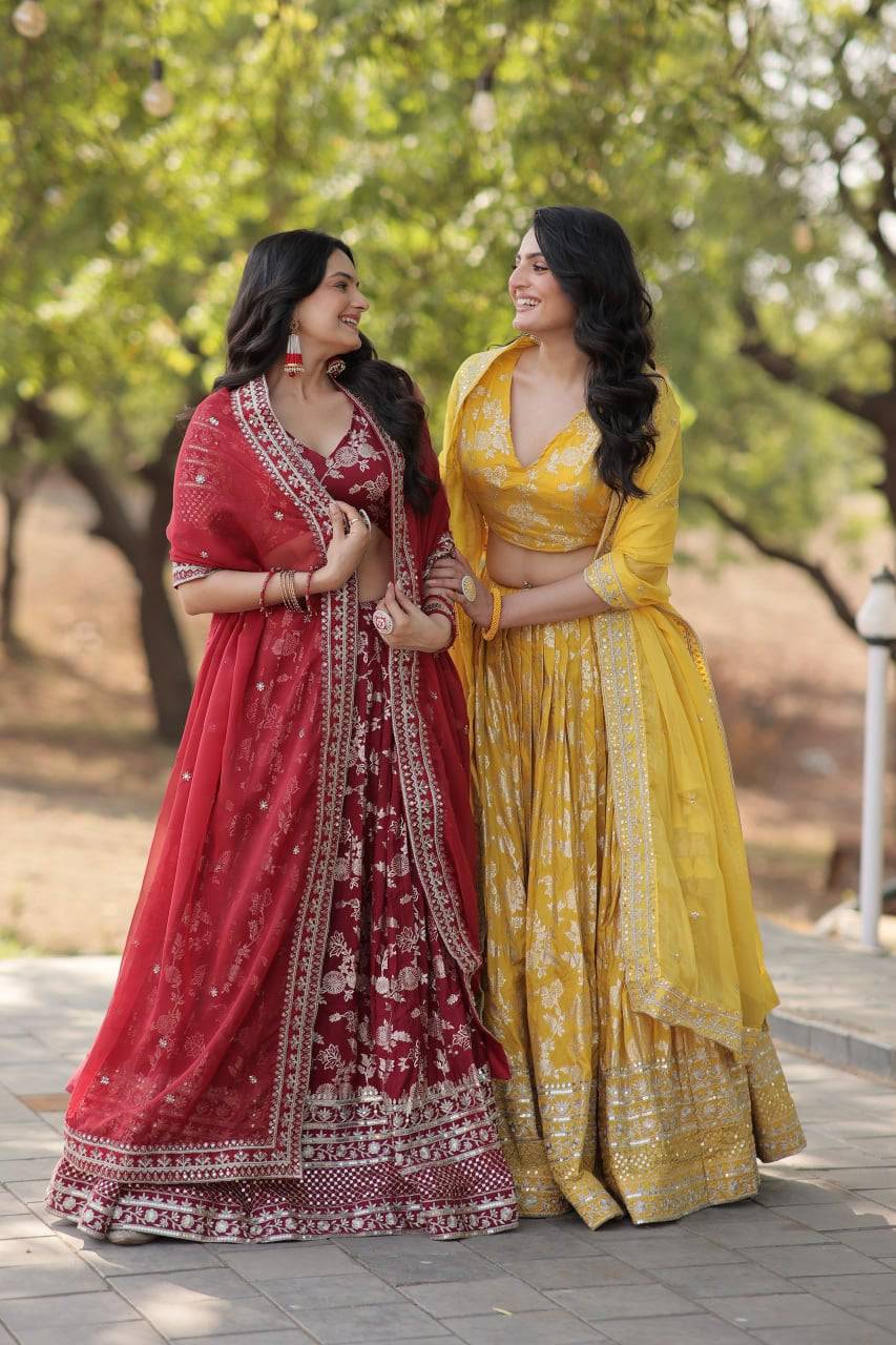 Fascinating Pure Viscous Jacquard Sequins Embroidered Lehenga Choli - INDIAN ELEGANCE