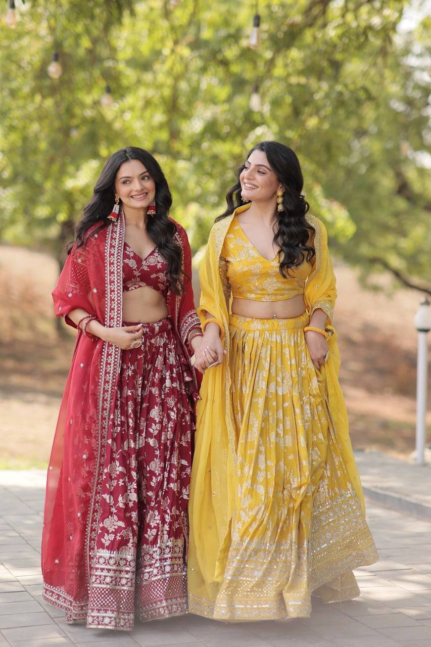 Fascinating Pure Viscous Jacquard Sequins Embroidered Lehenga Choli - INDIAN ELEGANCE