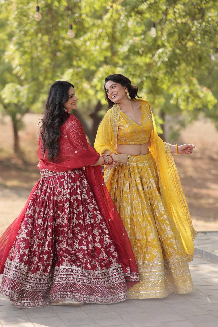 Fascinating Pure Viscous Jacquard Sequins Embroidered Lehenga Choli - INDIAN ELEGANCE
