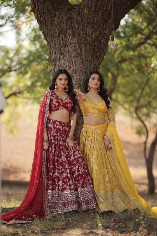 Fascinating Pure Viscous Jacquard Sequins Embroidered Lehenga Choli - INDIAN ELEGANCE