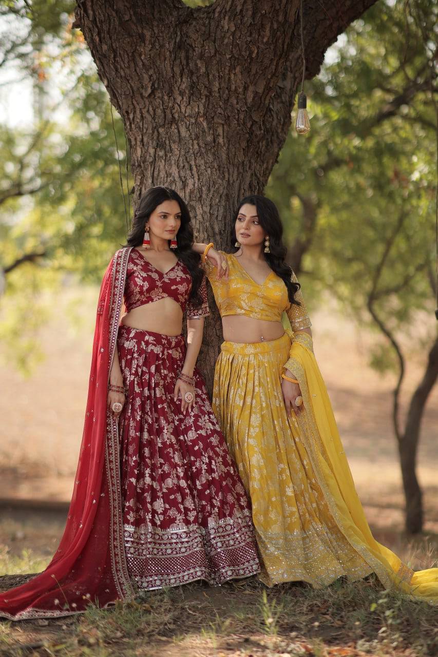 Fascinating Pure Viscous Jacquard Sequins Embroidered Lehenga Choli - INDIAN ELEGANCE