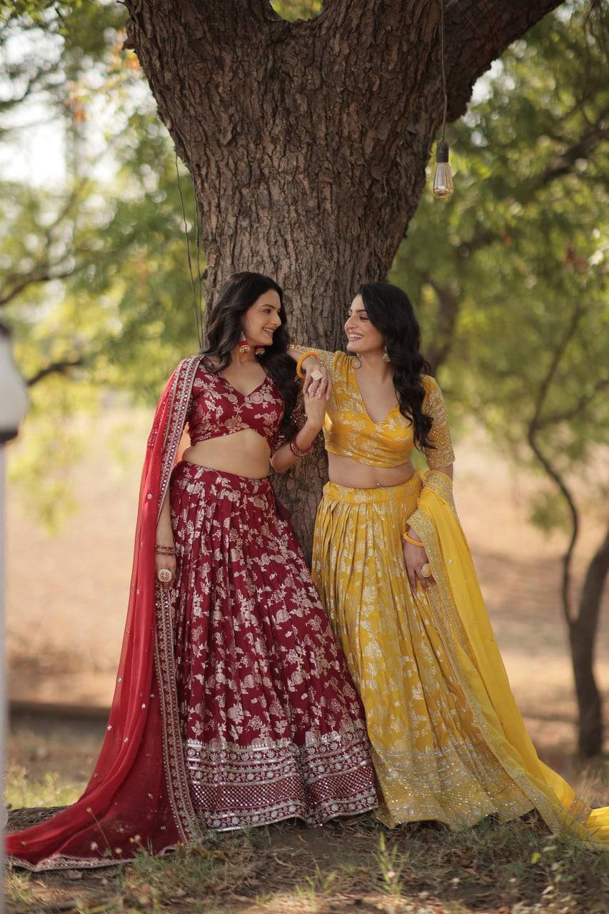 Fascinating Pure Viscous Jacquard Sequins Embroidered Lehenga Choli - INDIAN ELEGANCE