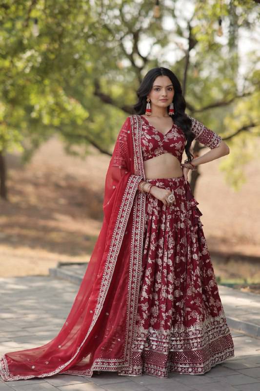 Fascinating Pure Viscous Jacquard Sequins Embroidered Lehenga Choli - INDIAN ELEGANCE