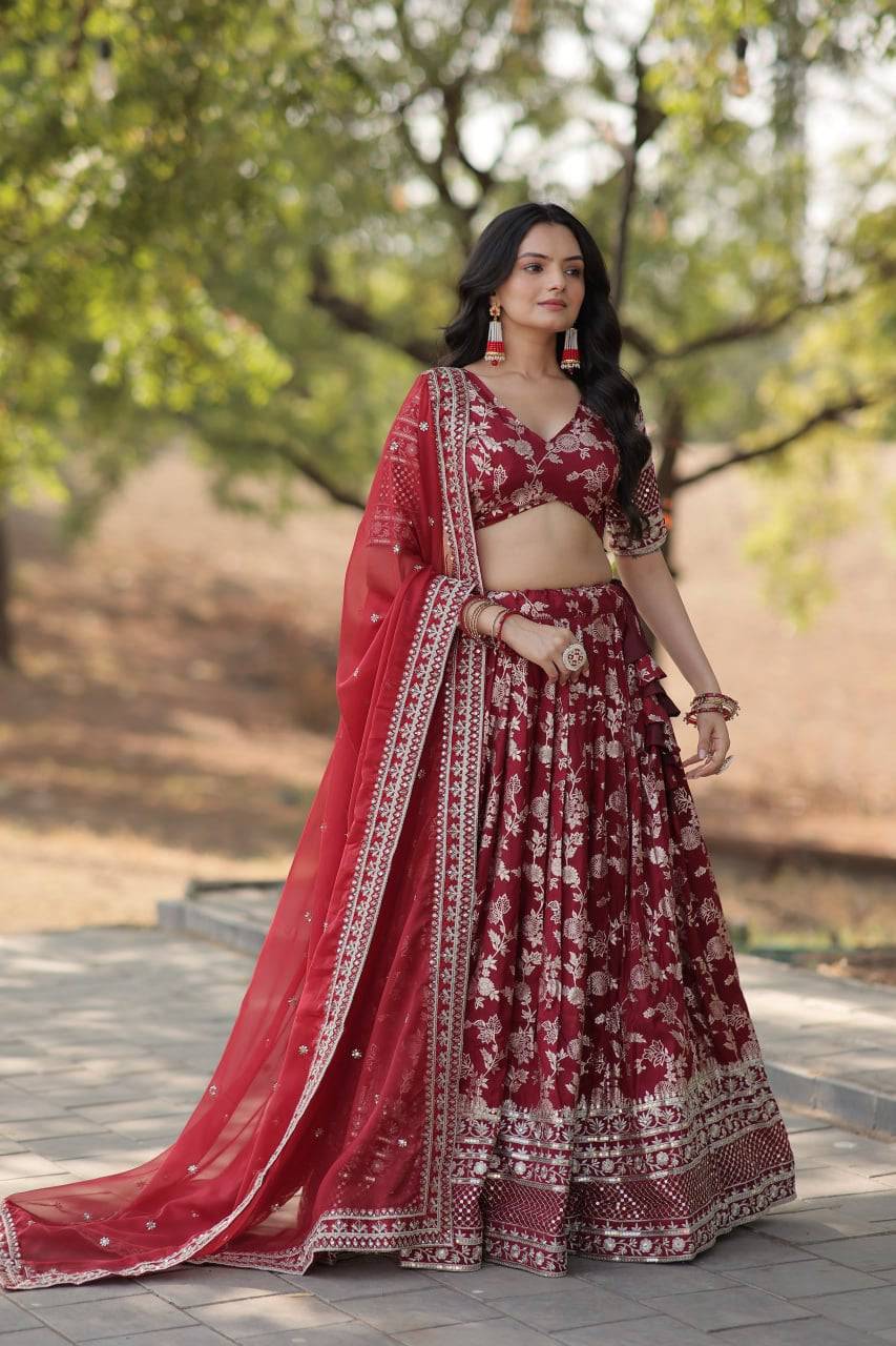 Fascinating Pure Viscous Jacquard Sequins Embroidered Lehenga Choli - INDIAN ELEGANCE