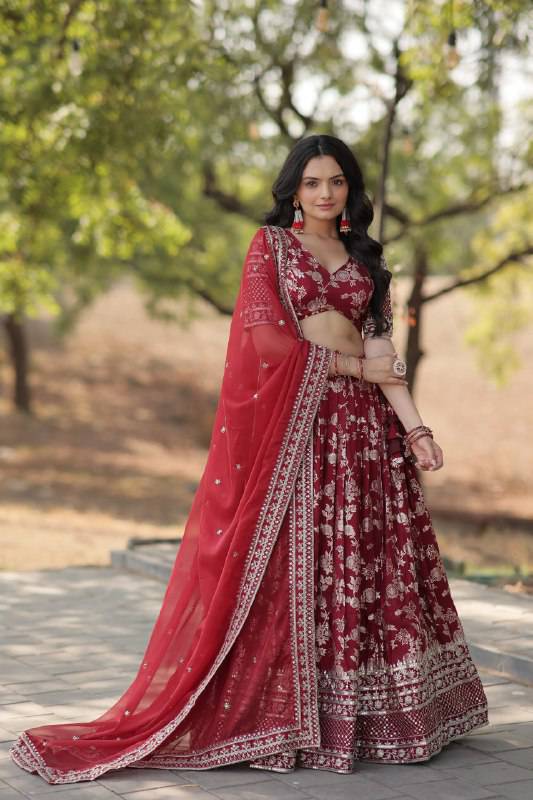 Fascinating Pure Viscous Jacquard Sequins Embroidered Lehenga Choli - INDIAN ELEGANCE