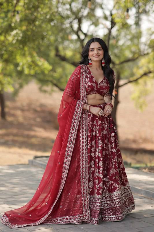 Fascinating Pure Viscous Jacquard Sequins Embroidered Lehenga Choli - INDIAN ELEGANCE