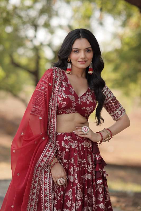 Fascinating Pure Viscous Jacquard Sequins Embroidered Lehenga Choli - INDIAN ELEGANCE