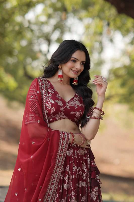 Fascinating Pure Viscous Jacquard Sequins Embroidered Lehenga Choli - INDIAN ELEGANCE