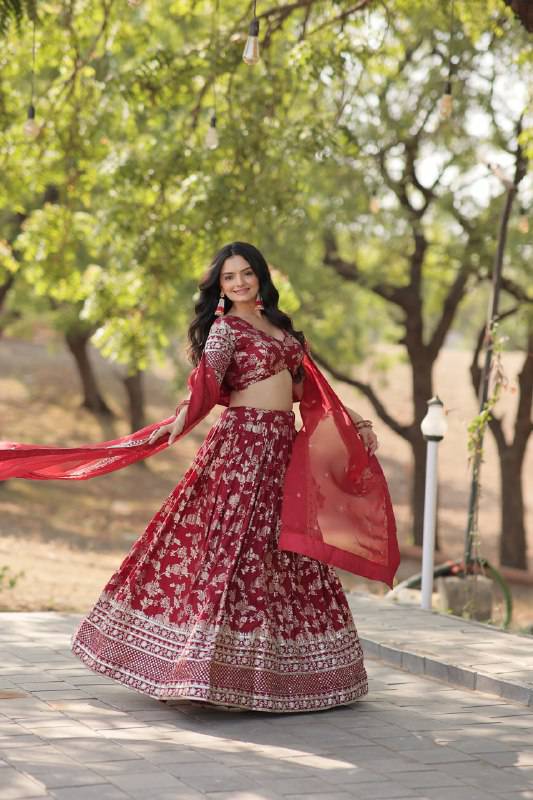 Fascinating Pure Viscous Jacquard Sequins Embroidered Lehenga Choli - INDIAN ELEGANCE