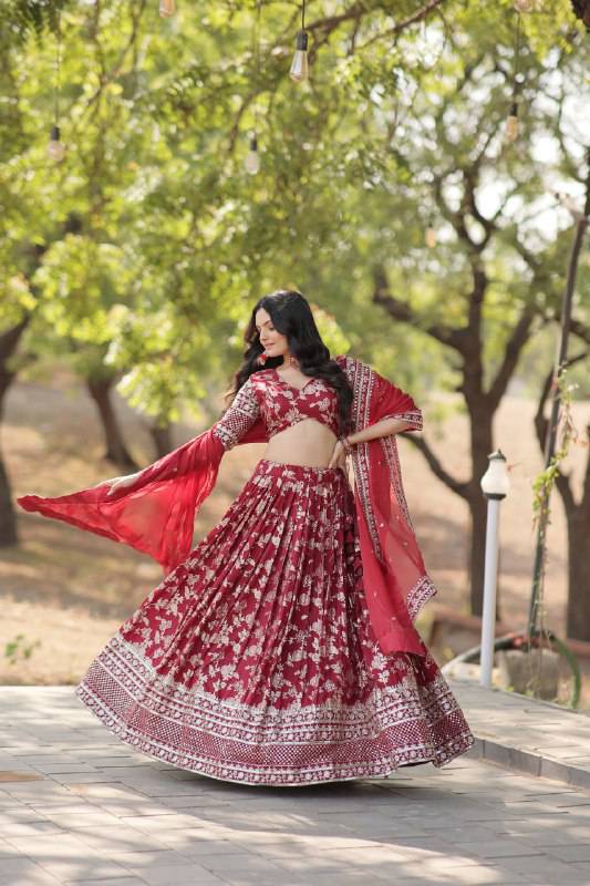 Fascinating Pure Viscous Jacquard Sequins Embroidered Lehenga Choli - INDIAN ELEGANCE