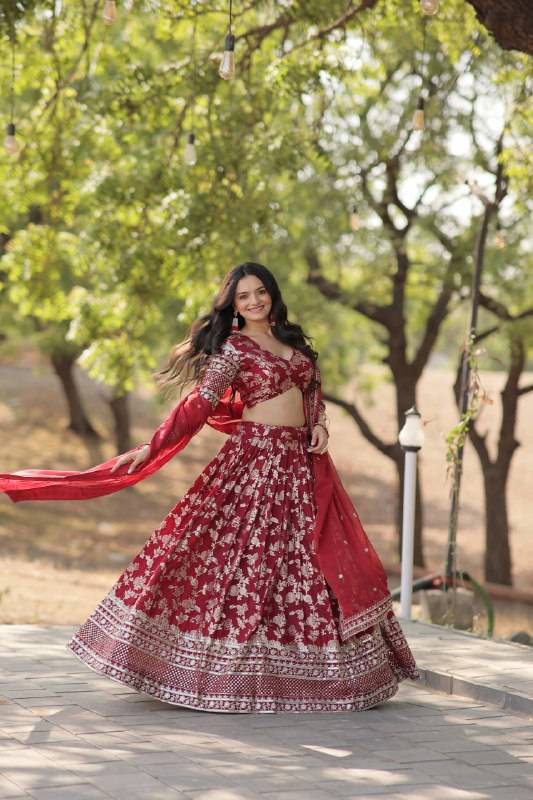 Fascinating Pure Viscous Jacquard Sequins Embroidered Lehenga Choli - INDIAN ELEGANCE