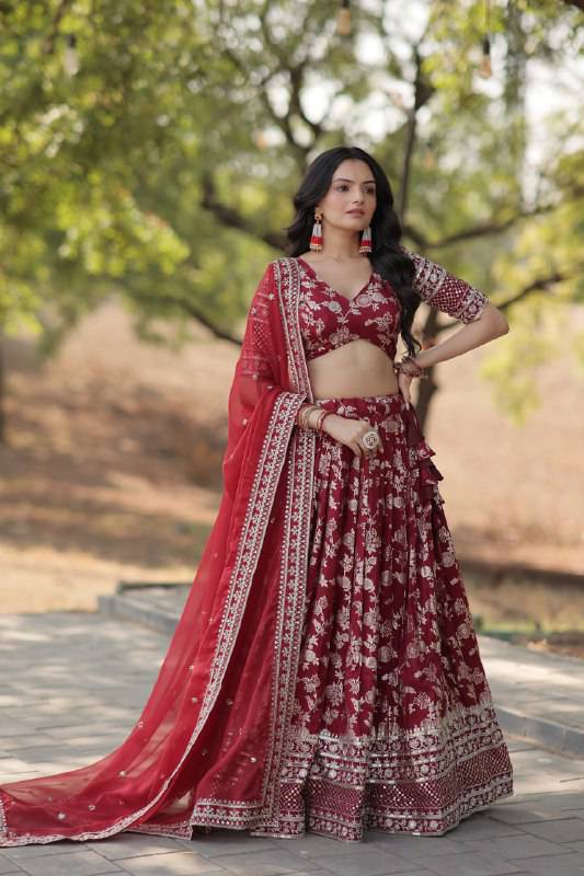 Fascinating Pure Viscous Jacquard Sequins Embroidered Lehenga Choli - INDIAN ELEGANCE