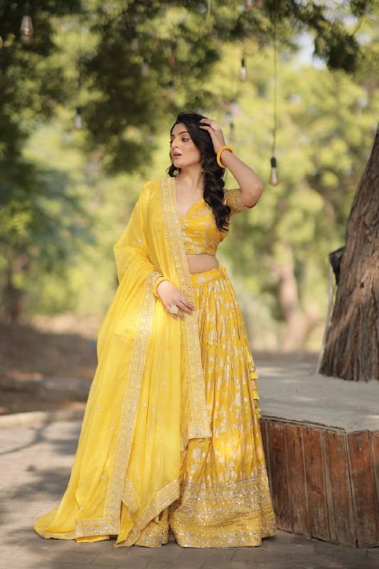 Fascinating Pure Viscous Jacquard Sequins Embroidered Lehenga Choli - INDIAN ELEGANCE