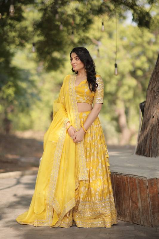 Fascinating Pure Viscous Jacquard Sequins Embroidered Lehenga Choli - INDIAN ELEGANCE