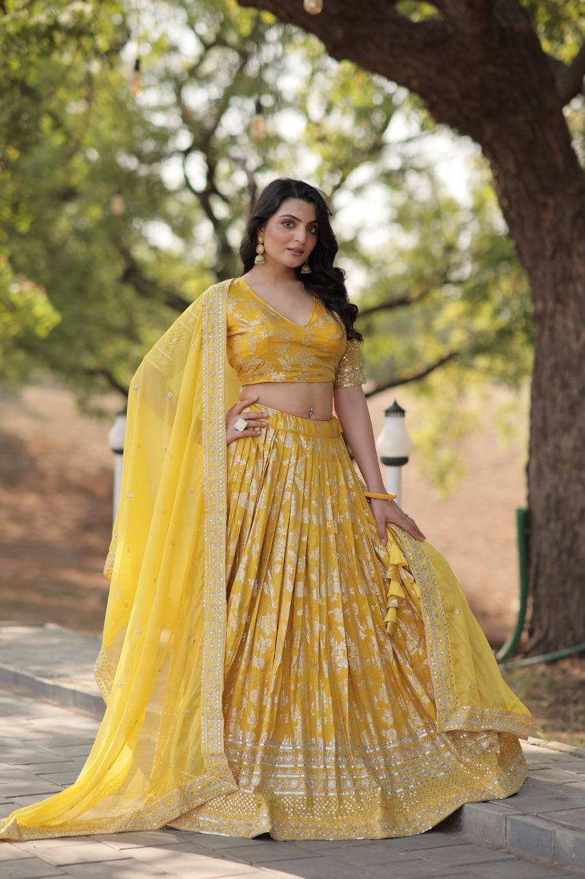 Fascinating Pure Viscous Jacquard Sequins Embroidered Lehenga Choli - INDIAN ELEGANCE