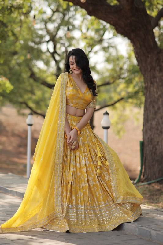 Fascinating Pure Viscous Jacquard Sequins Embroidered Lehenga Choli - INDIAN ELEGANCE