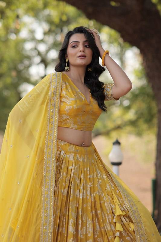 Fascinating Pure Viscous Jacquard Sequins Embroidered Lehenga Choli - INDIAN ELEGANCE