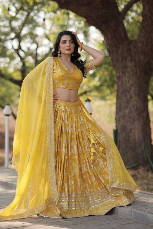 Fascinating Pure Viscous Jacquard Sequins Embroidered Lehenga Choli - INDIAN ELEGANCE