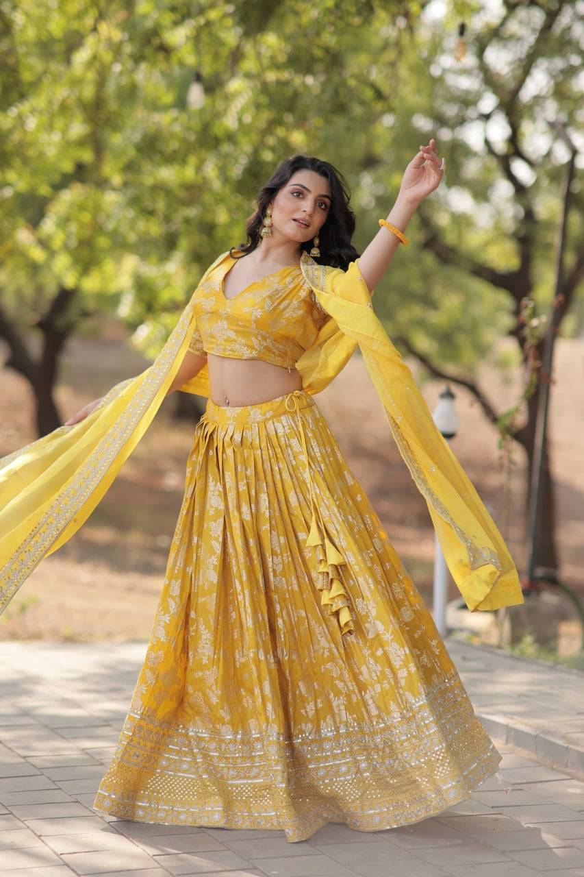 Fascinating Pure Viscous Jacquard Sequins Embroidered Lehenga Choli - INDIAN ELEGANCE