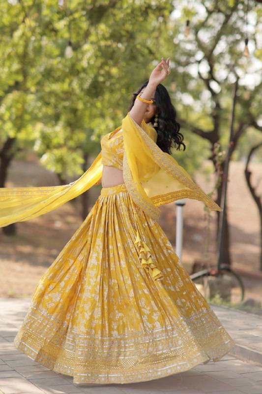 Fascinating Pure Viscous Jacquard Sequins Embroidered Lehenga Choli - INDIAN ELEGANCE