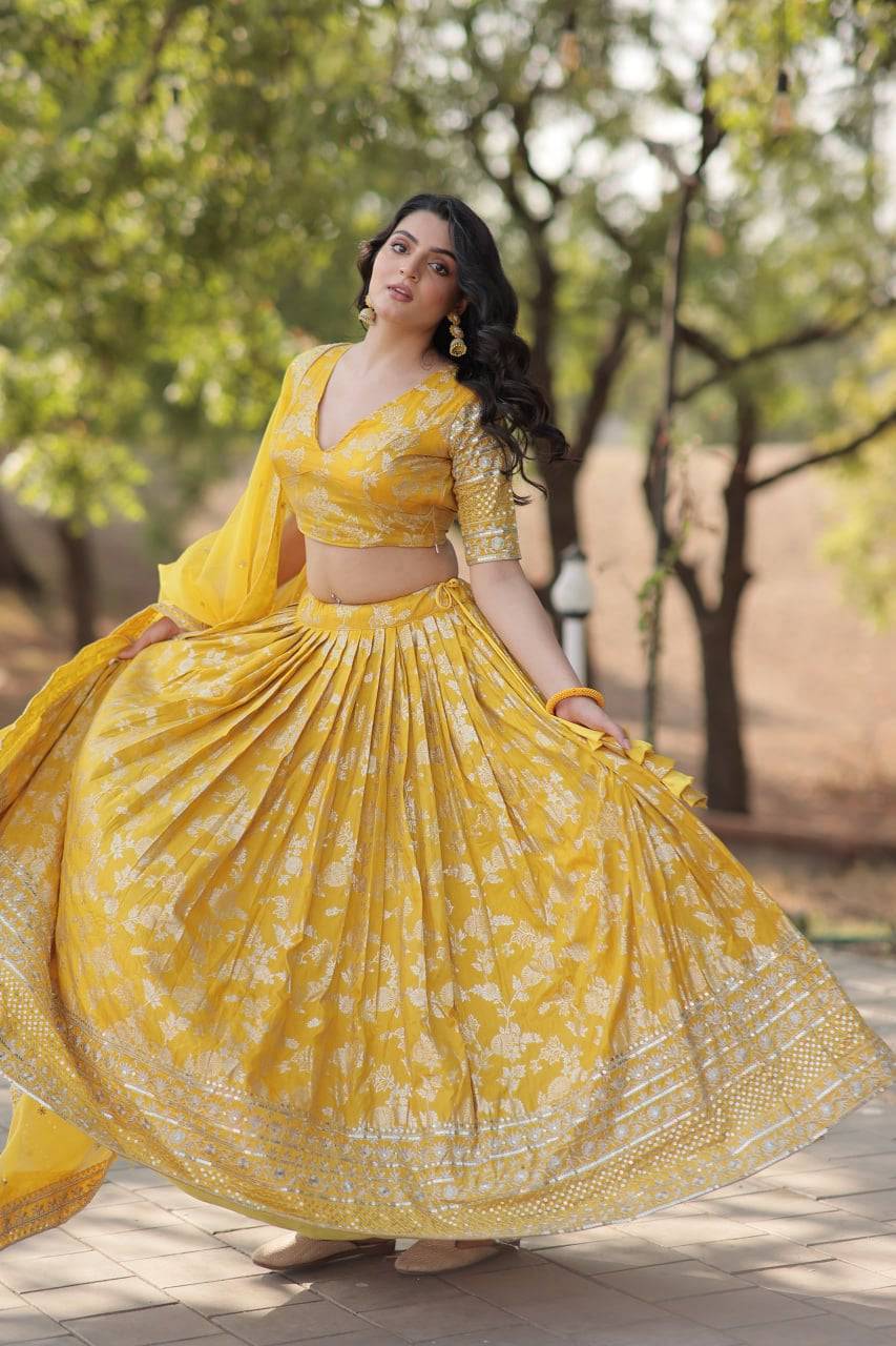 Fascinating Pure Viscous Jacquard Sequins Embroidered Lehenga Choli - INDIAN ELEGANCE