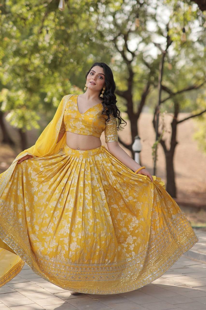 Fascinating Pure Viscous Jacquard Sequins Embroidered Lehenga Choli - INDIAN ELEGANCE