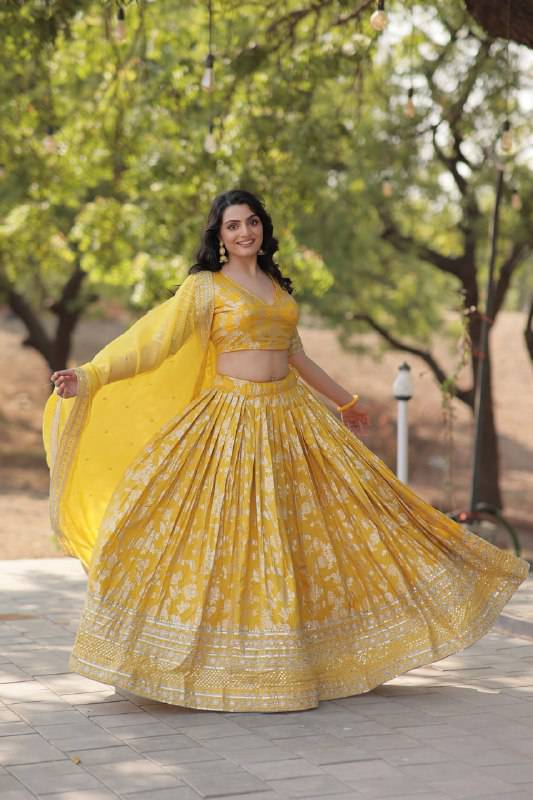 Fascinating Pure Viscous Jacquard Sequins Embroidered Lehenga Choli - INDIAN ELEGANCE