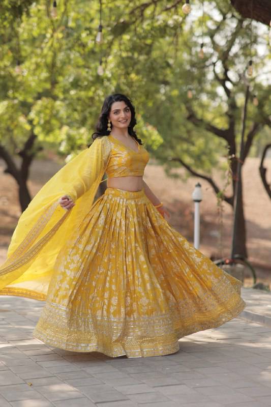 Fascinating Pure Viscous Jacquard Sequins Embroidered Lehenga Choli - INDIAN ELEGANCE