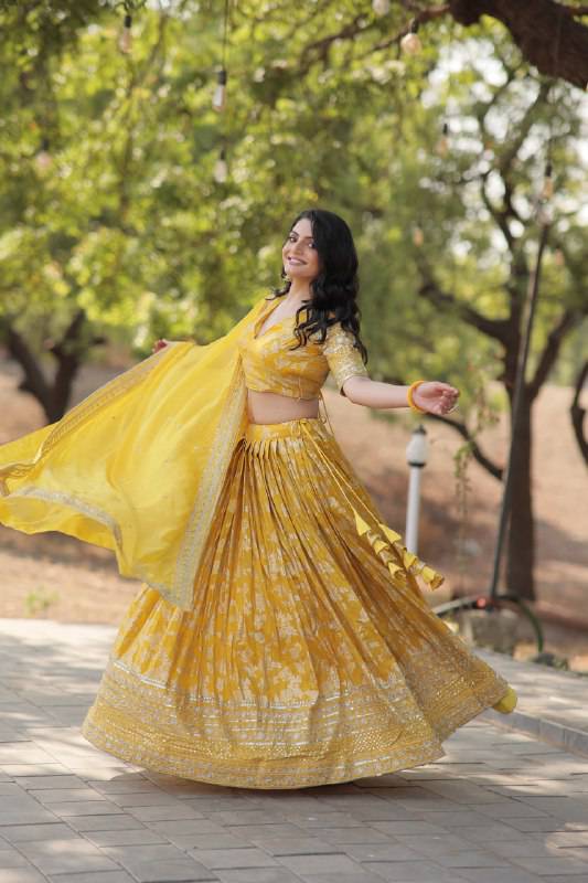 Fascinating Pure Viscous Jacquard Sequins Embroidered Lehenga Choli - INDIAN ELEGANCE