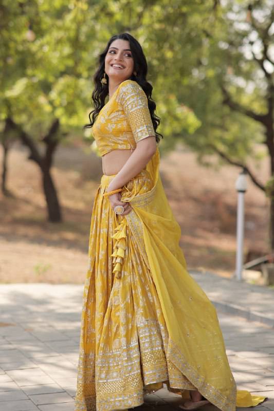 Fascinating Pure Viscous Jacquard Sequins Embroidered Lehenga Choli - INDIAN ELEGANCE