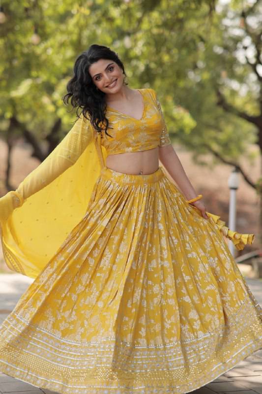 Fascinating Pure Viscous Jacquard Sequins Embroidered Lehenga Choli - INDIAN ELEGANCE