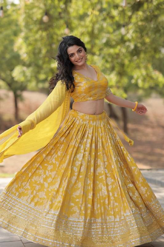 Fascinating Pure Viscous Jacquard Sequins Embroidered Lehenga Choli - INDIAN ELEGANCE