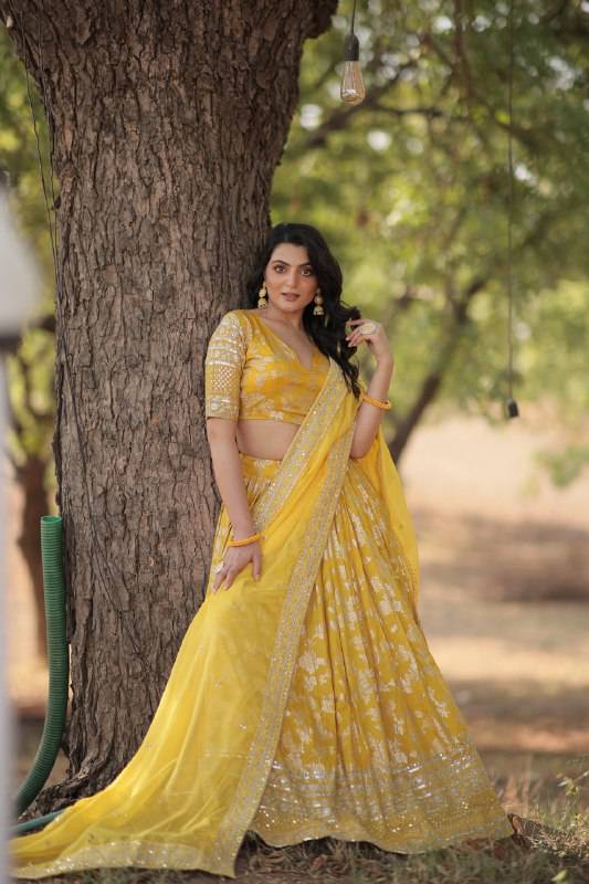 Fascinating Pure Viscous Jacquard Sequins Embroidered Lehenga Choli - INDIAN ELEGANCE