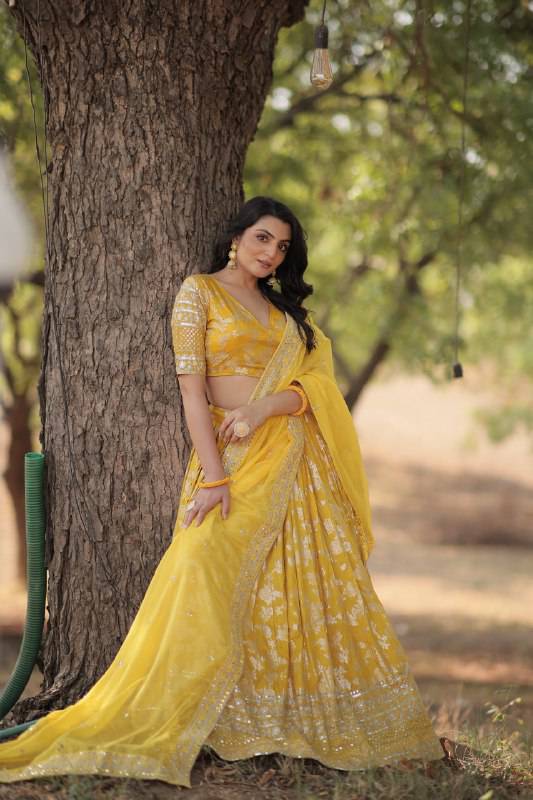 Fascinating Pure Viscous Jacquard Sequins Embroidered Lehenga Choli - INDIAN ELEGANCE