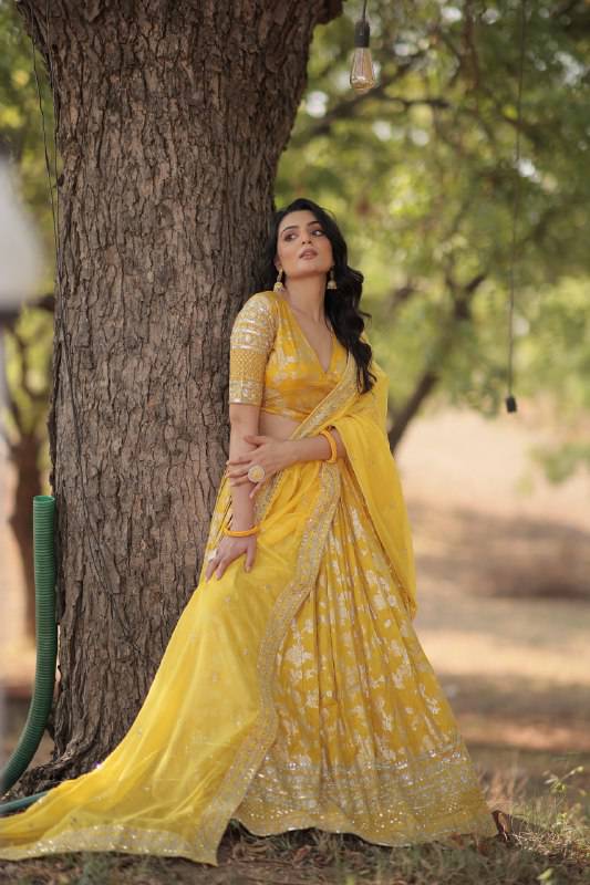 Fascinating Pure Viscous Jacquard Sequins Embroidered Lehenga Choli - INDIAN ELEGANCE