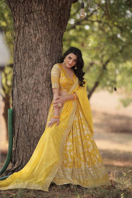 Fascinating Pure Viscous Jacquard Sequins Embroidered Lehenga Choli - INDIAN ELEGANCE