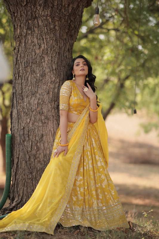 Fascinating Pure Viscous Jacquard Sequins Embroidered Lehenga Choli - INDIAN ELEGANCE