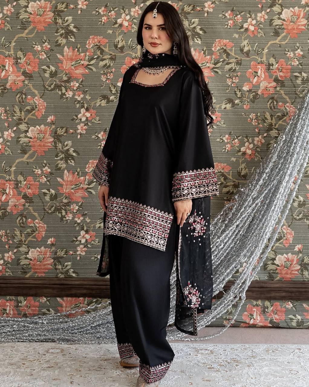 Designer Black Farshi Plazo Set for Farewell, Sangeet & Wedding Receptions