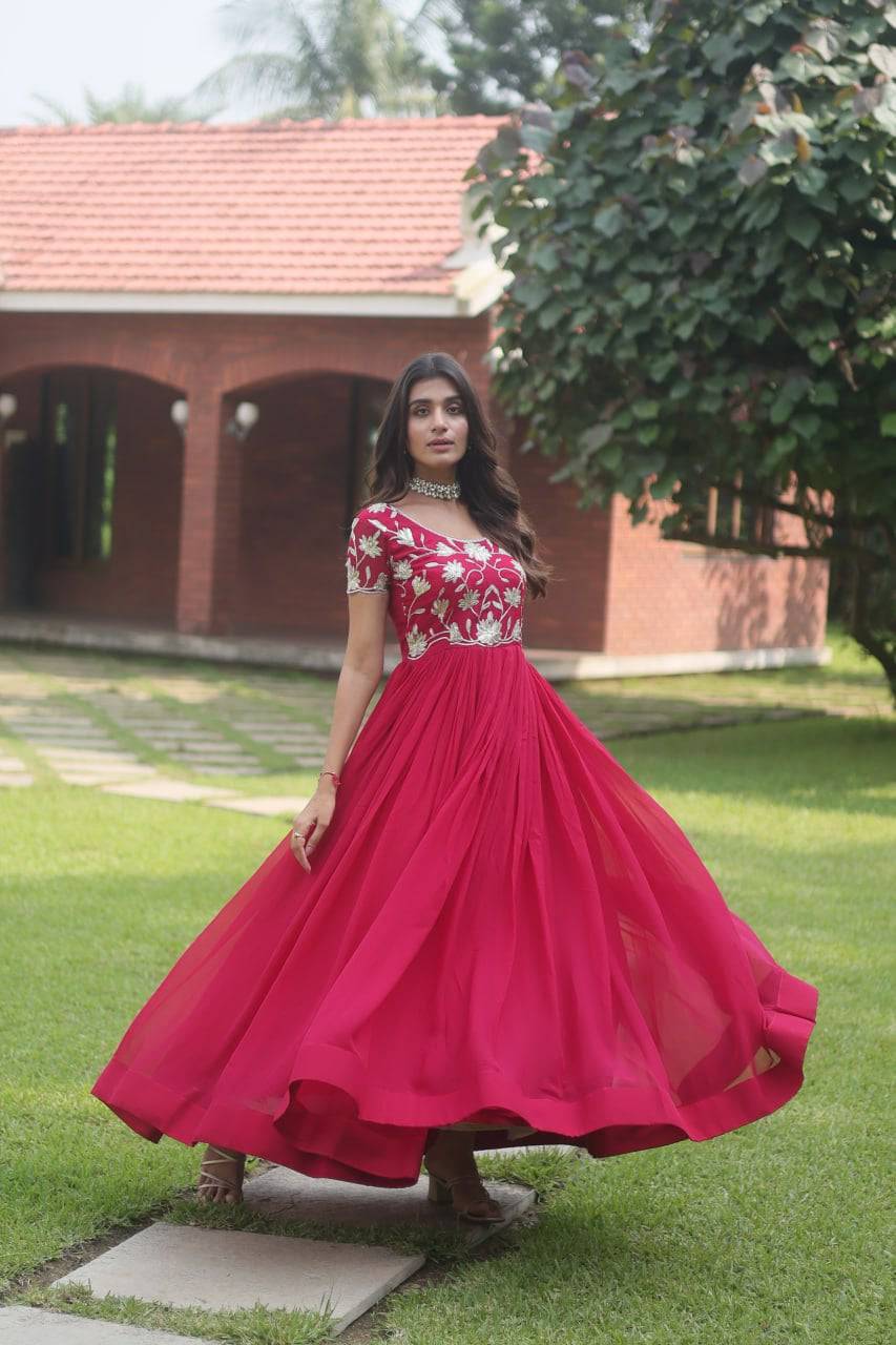 Enticing Faux Georgette Coded Sequins Embroidered Gown - INDIAN ELEGANCE