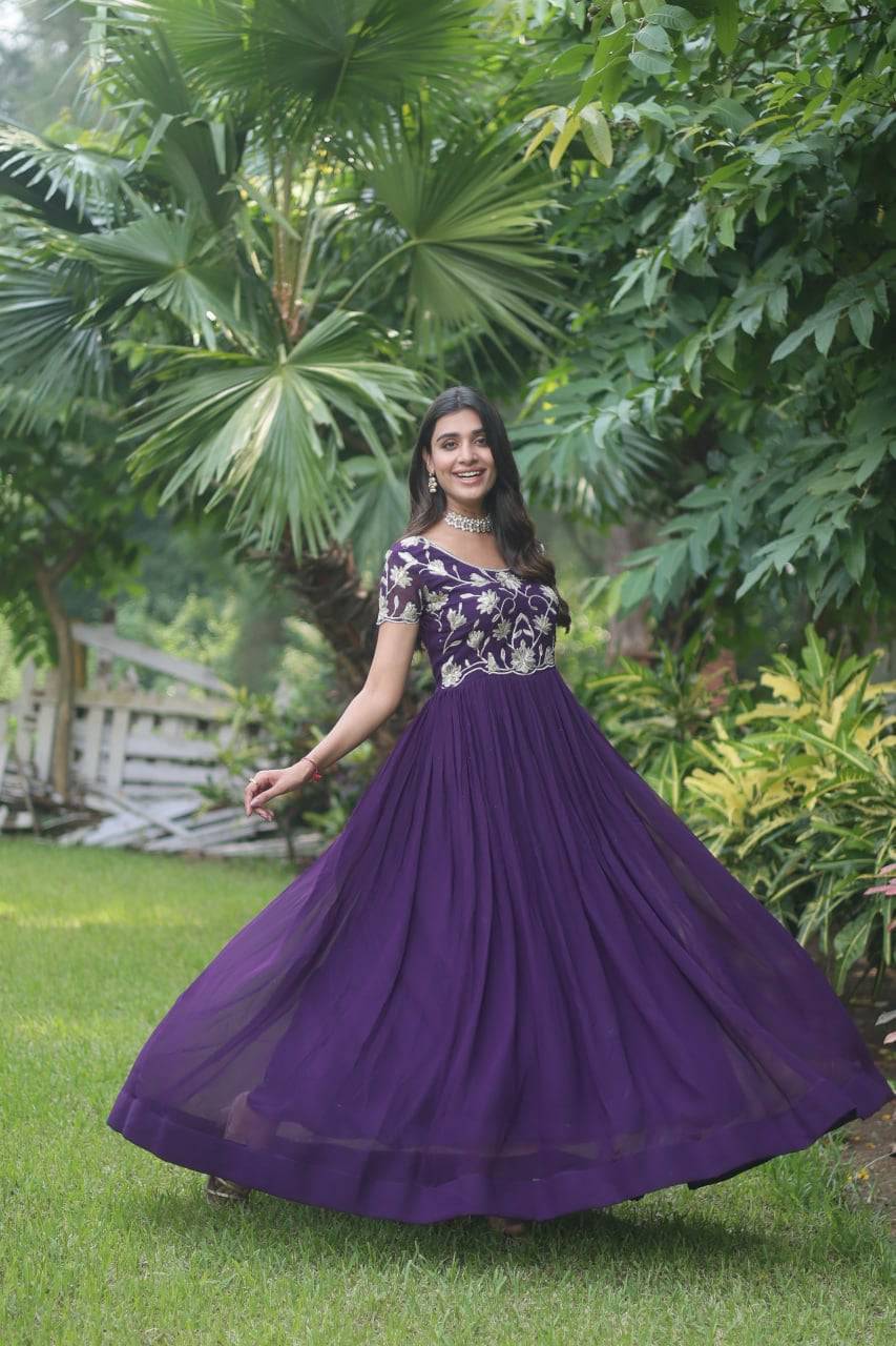 Enticing Faux Georgette Coded Sequins Embroidered Gown - INDIAN ELEGANCE