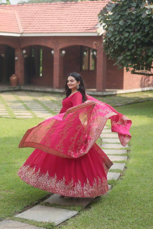 Hypnotic Faux Georgette Multi Sequins Worked Festive Wear Gown - INDIAN ELEGANCE