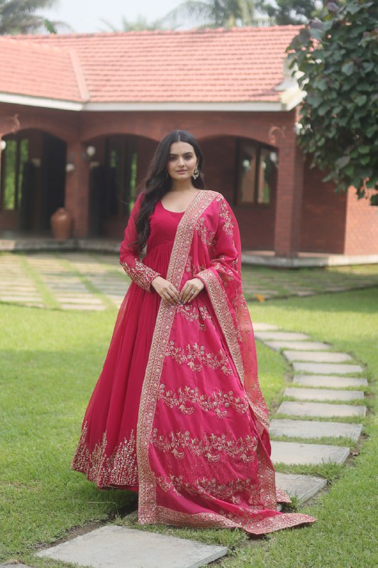 Hypnotic Faux Georgette Multi Sequins Worked Festive Wear Gown - INDIAN ELEGANCE