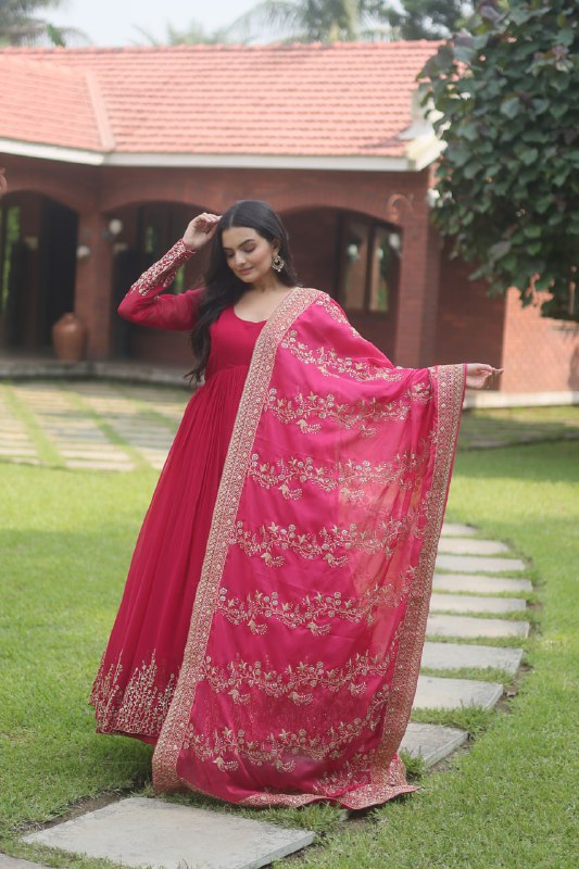 Hypnotic Faux Georgette Multi Sequins Worked Festive Wear Gown - INDIAN ELEGANCE