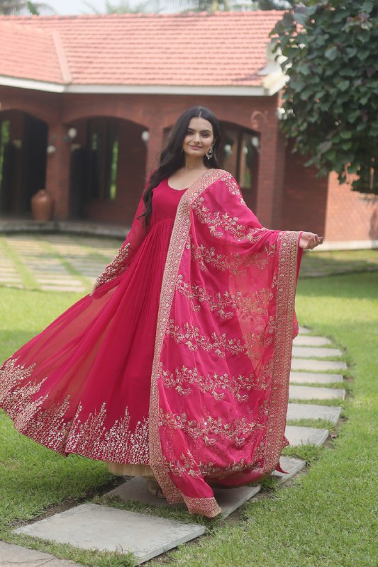 Hypnotic Faux Georgette Multi Sequins Worked Festive Wear Gown - INDIAN ELEGANCE