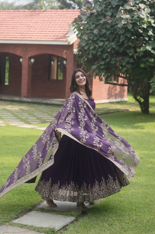 Hypnotic Faux Georgette Multi Sequins Worked Festive Wear Gown - INDIAN ELEGANCE
