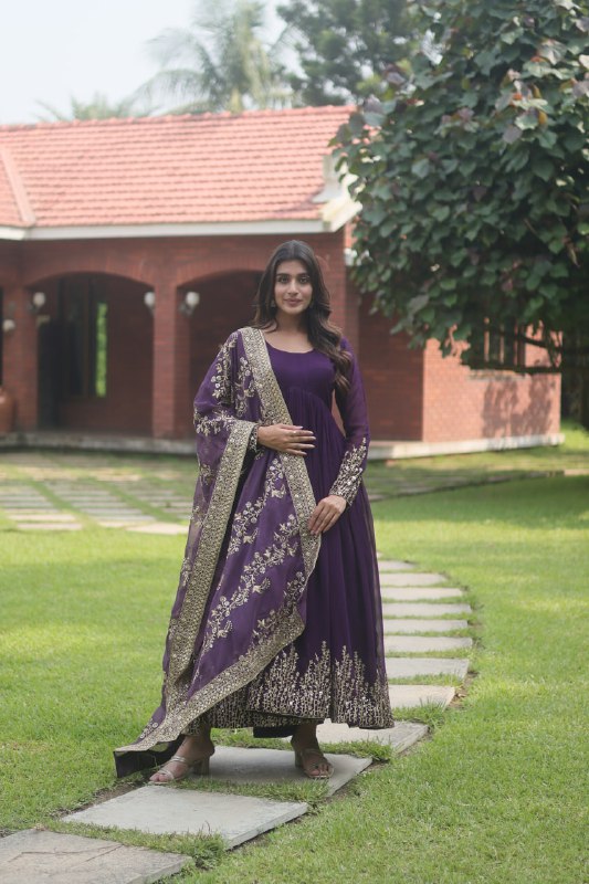 Hypnotic Faux Georgette Multi Sequins Worked Festive Wear Gown - INDIAN ELEGANCE
