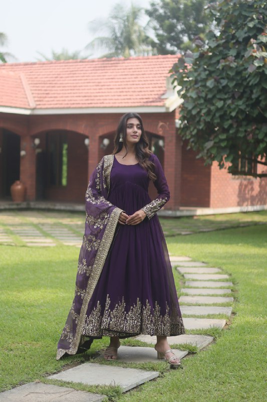 Hypnotic Faux Georgette Multi Sequins Worked Festive Wear Gown - INDIAN ELEGANCE